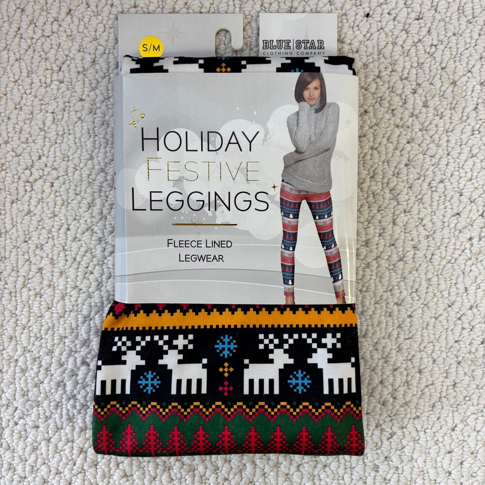 Leggings Fleece Lined Christmas Women's SM/MED Reindeer Holiday Festive New NWT